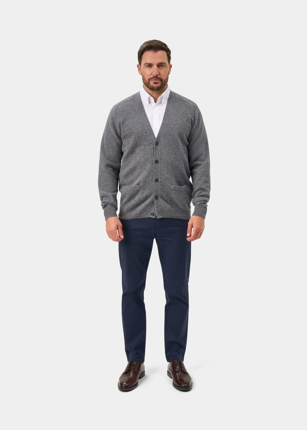 Cornwall Lambswool V-Neck Cardigan In Grey Mix - Classic Fit