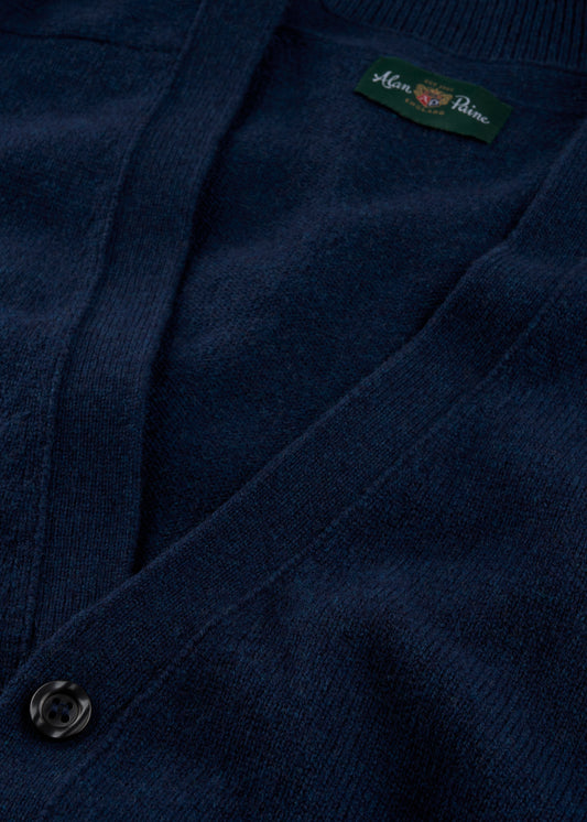 Men's Lambswool Vee Neck Cardigan Jumper in Indigo