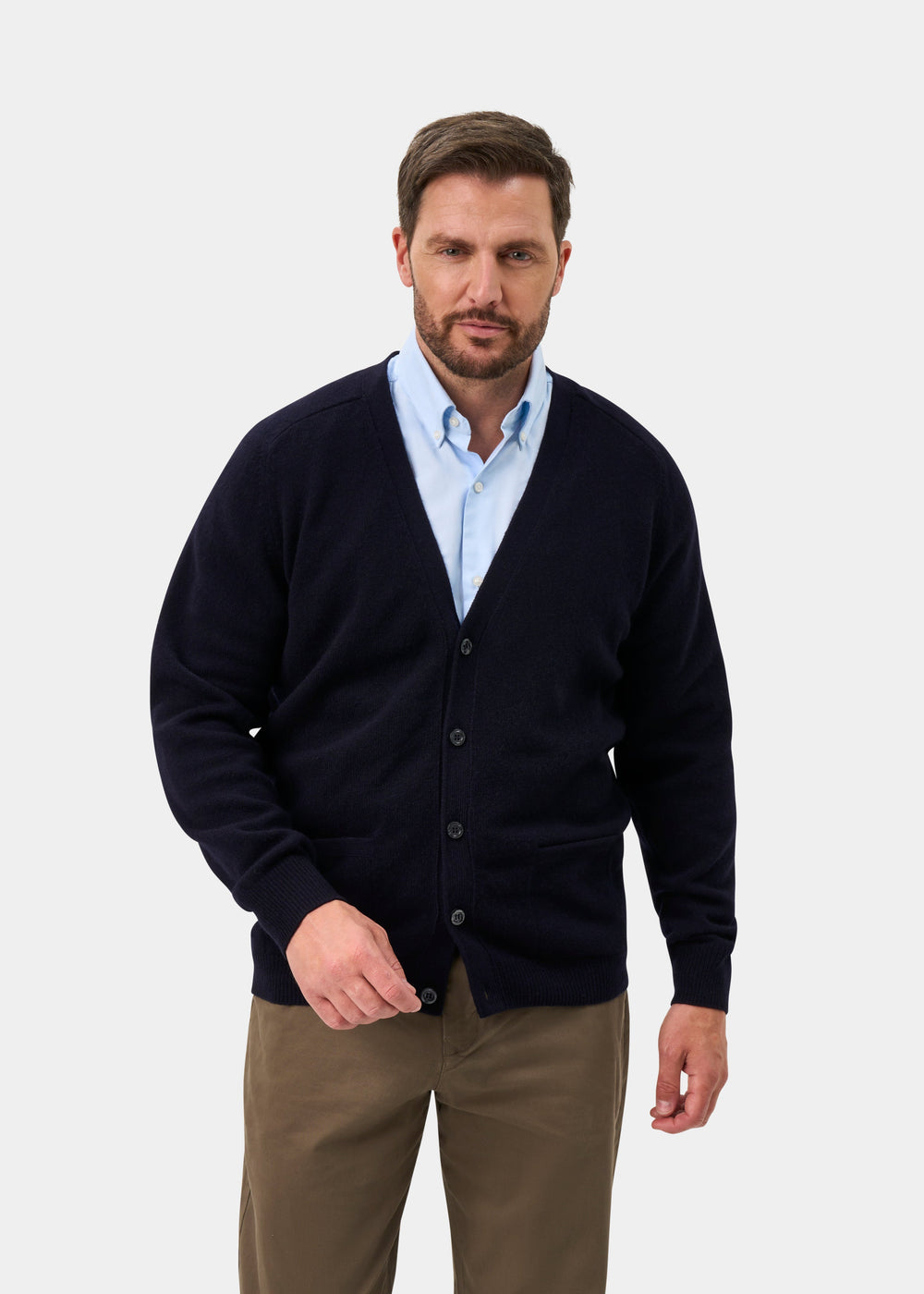 Cornwall Lambswool V-Neck Cardigan In Navy - Classic Fit