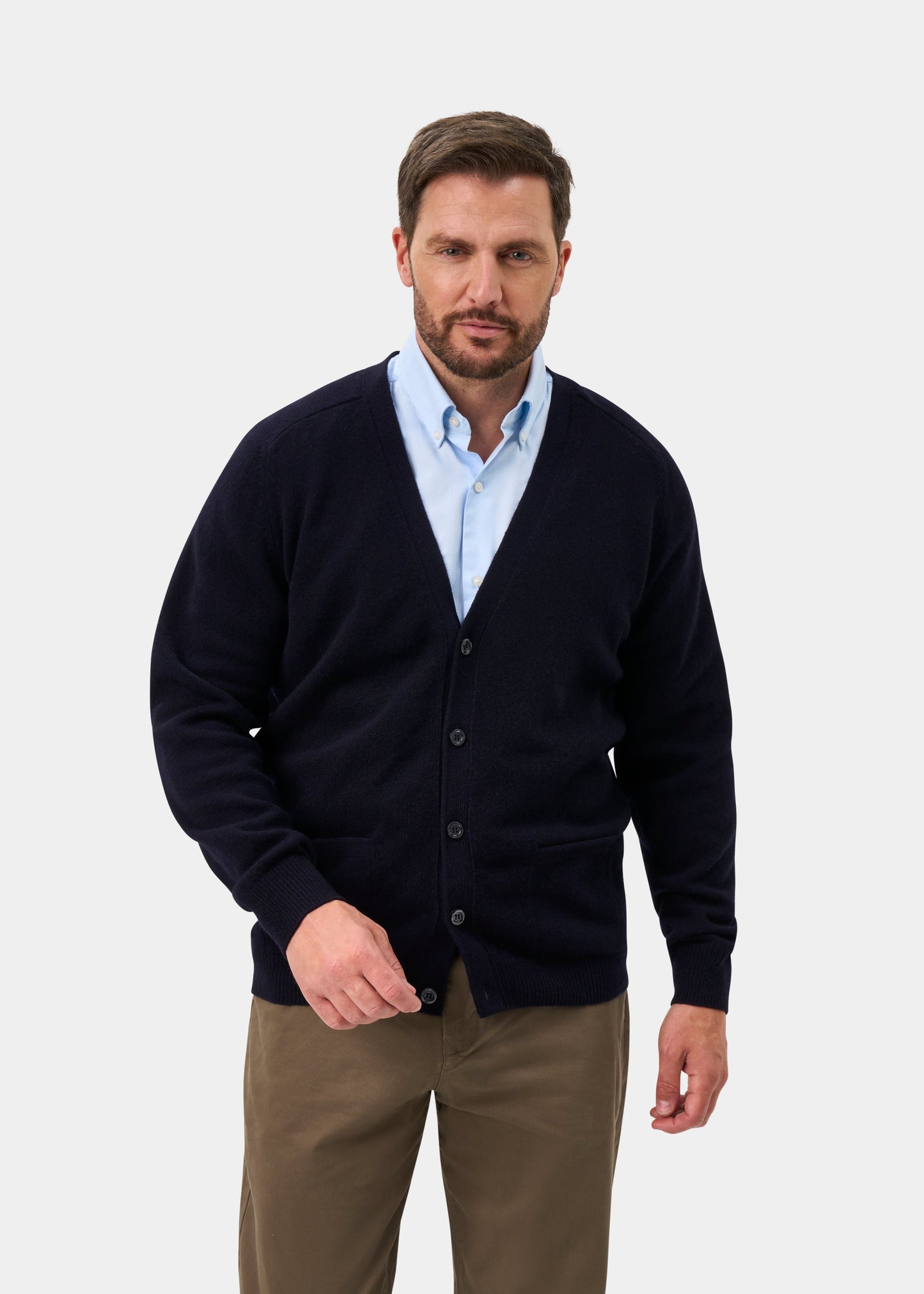 Cornwall Lambswool V-Neck Cardigan In Navy - Classic Fit