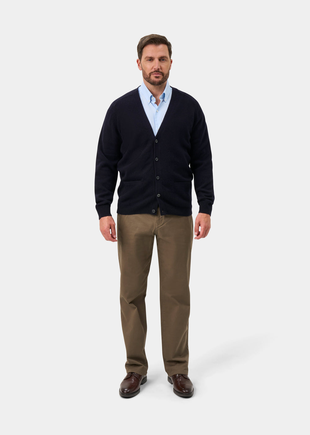 Cornwall Lambswool V-Neck Cardigan In Navy - Classic Fit