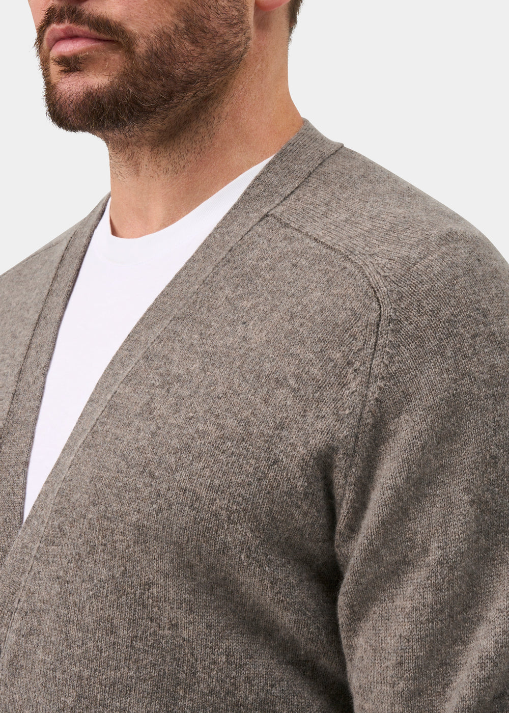Cornwall Lambswool V-Neck Cardigan In Vole - Classic Fit