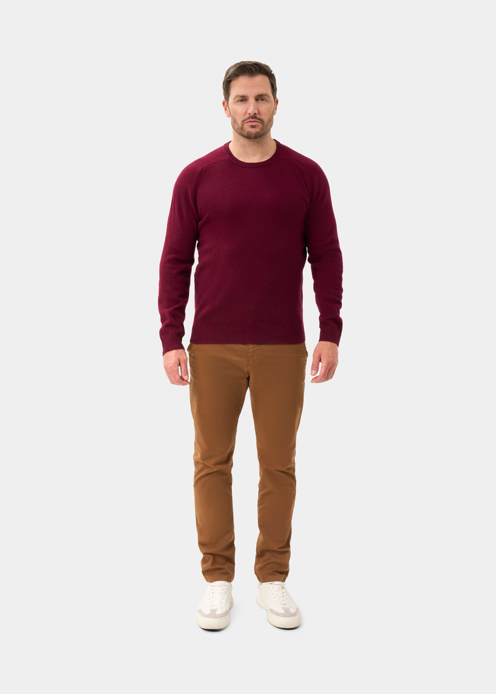 Men's Lambswool Crew Neck Jumper in Bordeaux