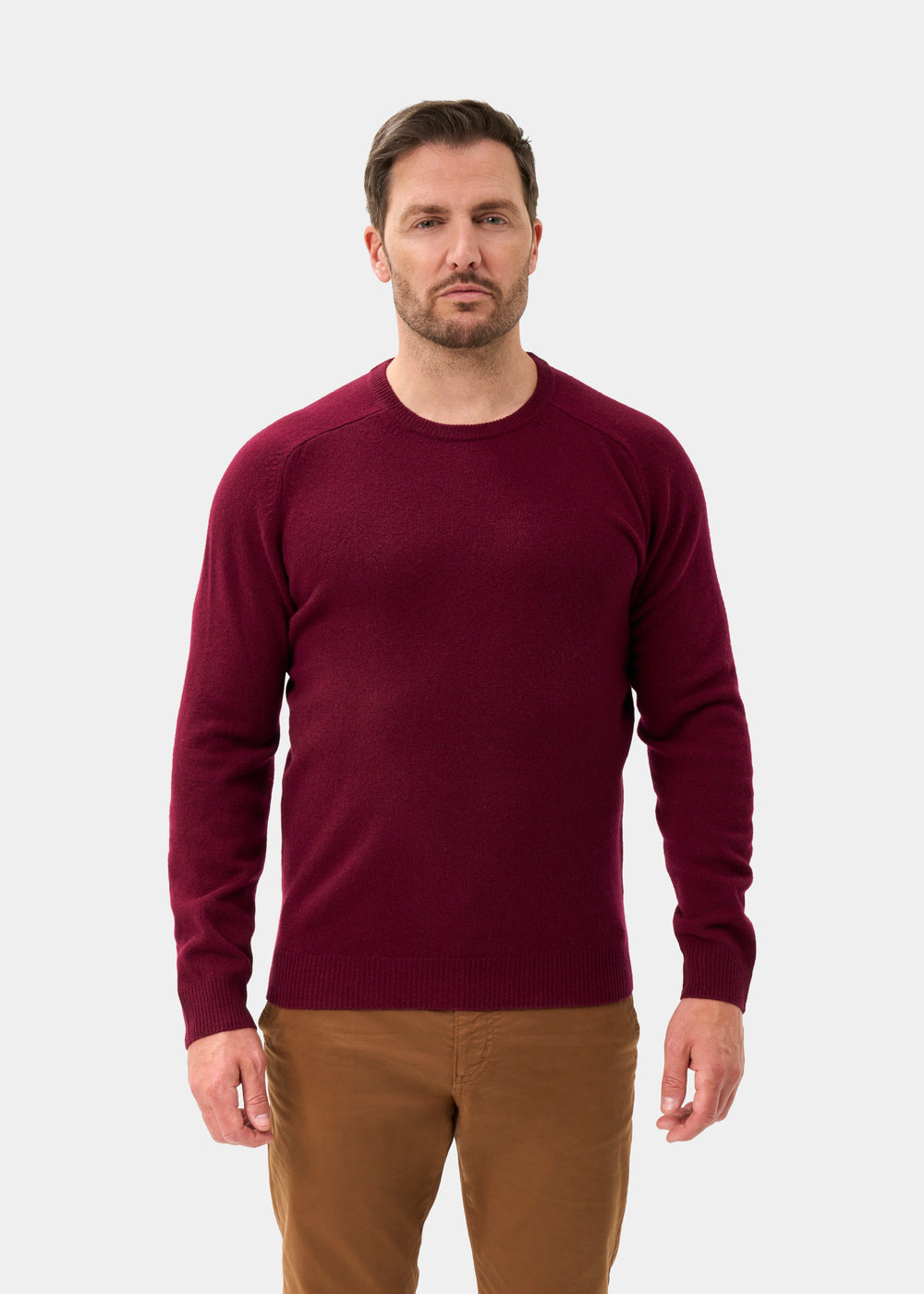 Men's Lambswool Crew Neck Jumper in Bordeaux