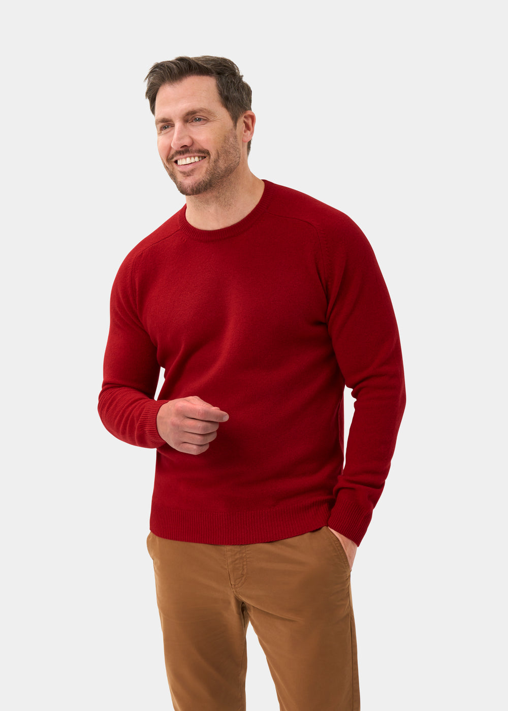 Men's Lambswool Crew Neck Jumper in Dubonnet