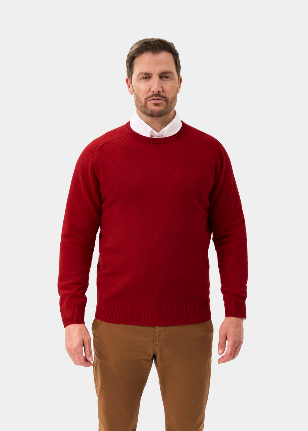 Men's Lambswool Crew Neck Jumper in Dubonnet