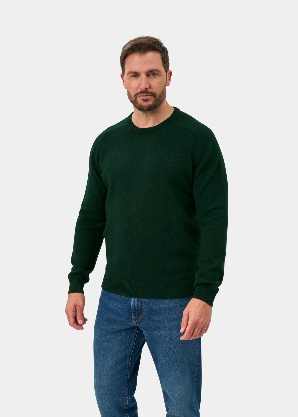 Lenzie Lambswool Crew Neck Jumper In Tartan Green - Regular Fit