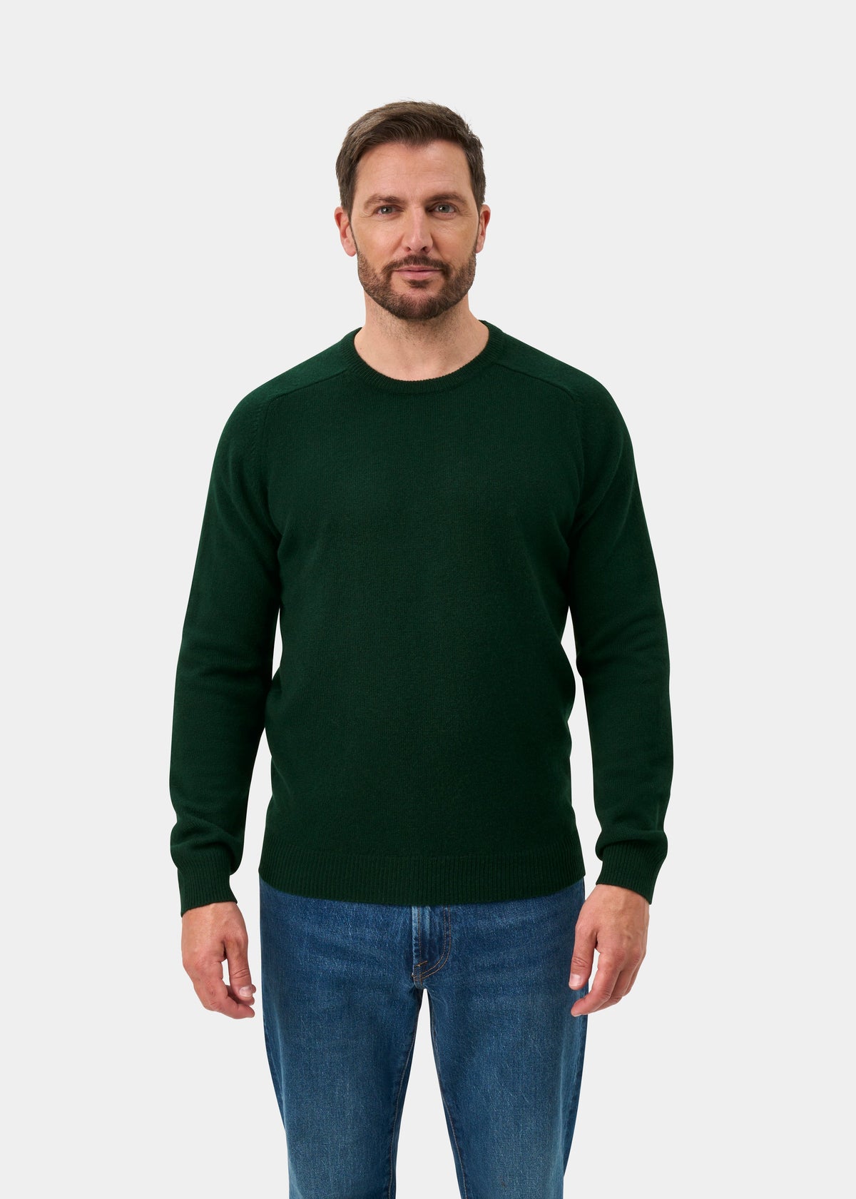 Lenzie Lambswool Crew Neck Jumper In Tartan Green - Regular Fit
