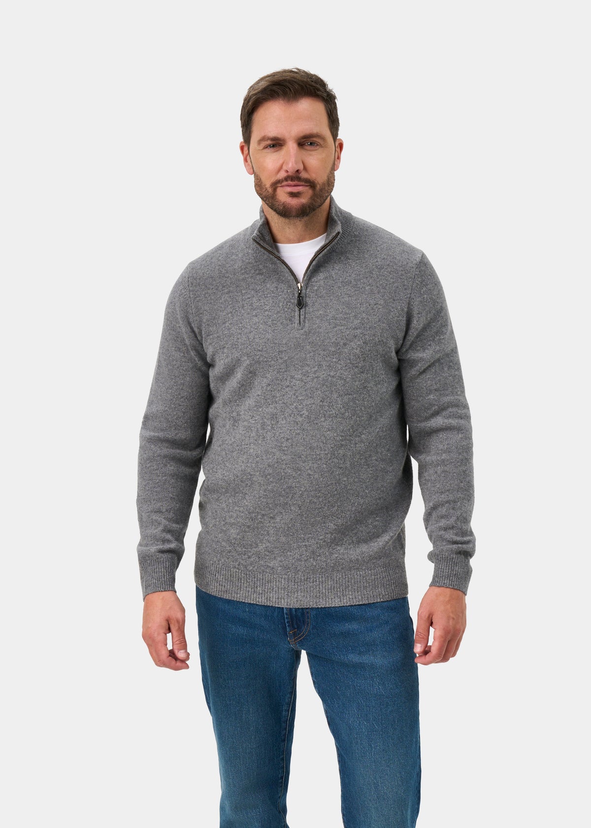Sutherland Lambswool Quarter Zip Jumper In Grey Mix - Regular Fit