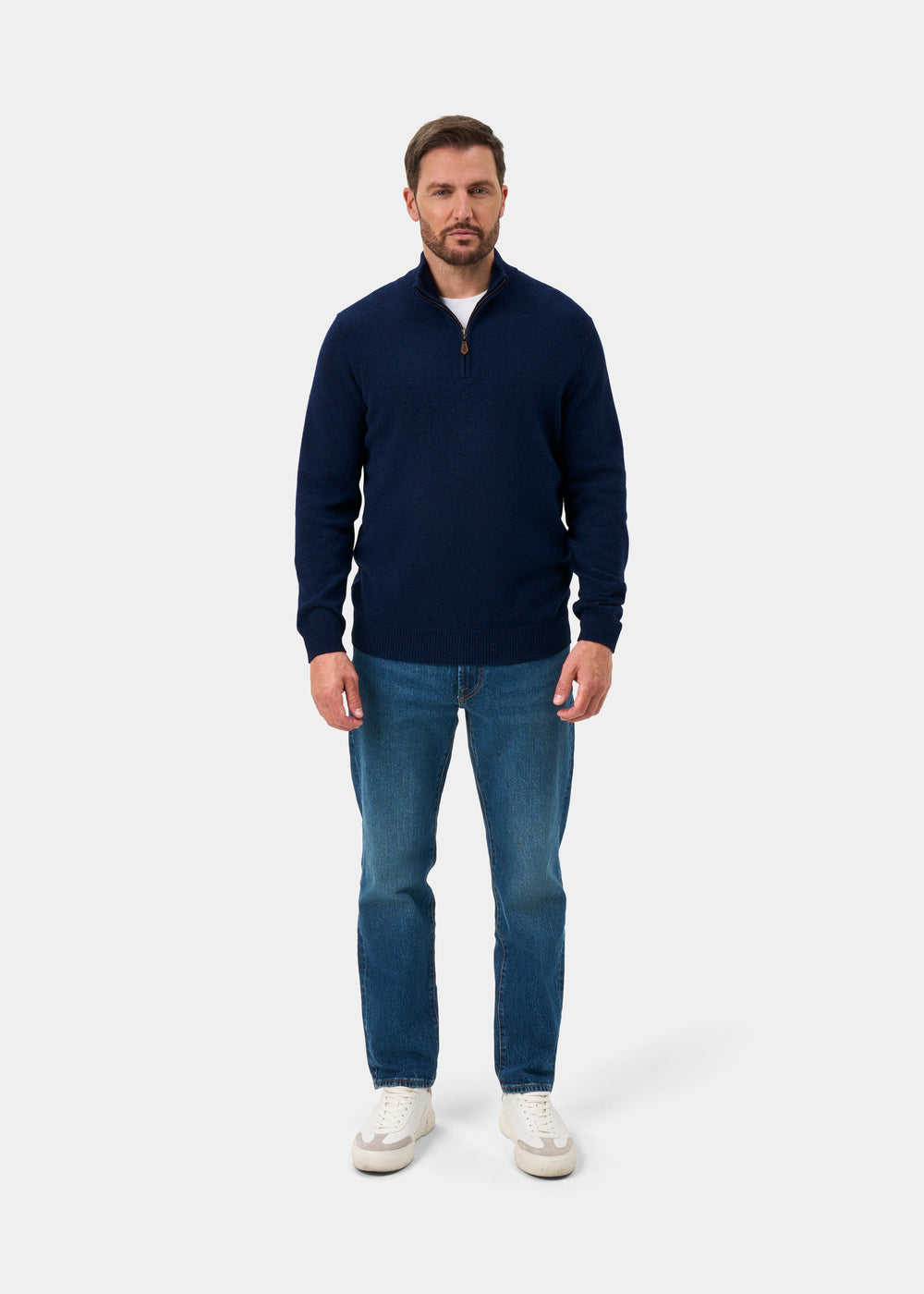 Sutherland Lambswool Quarter Zip Jumper In Indigo - Regular Fit