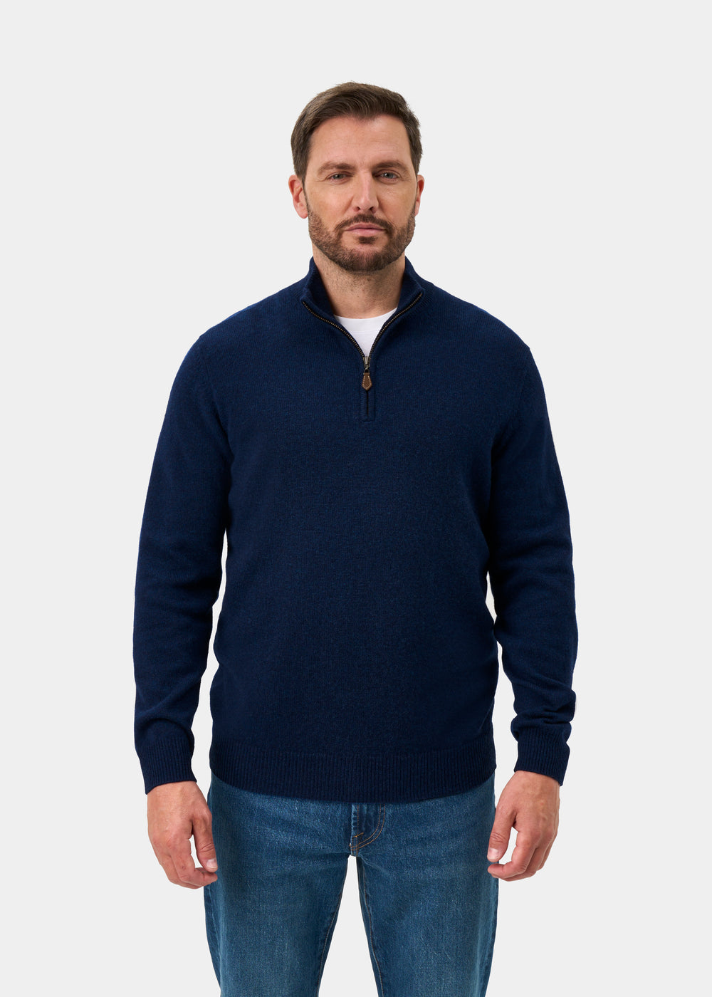 Sutherland Lambswool Quarter Zip Jumper In Indigo - Regular Fit