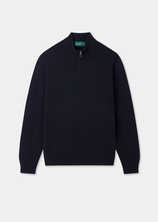 Men's Lambswool Quarter Zip Neck Jumper in Navy