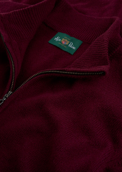 Men's Lambswool Quarter Zip Neck Jumper in Bordeaux