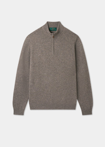 Men's Lambswool Quarter Zip Neck Jumper in Vole