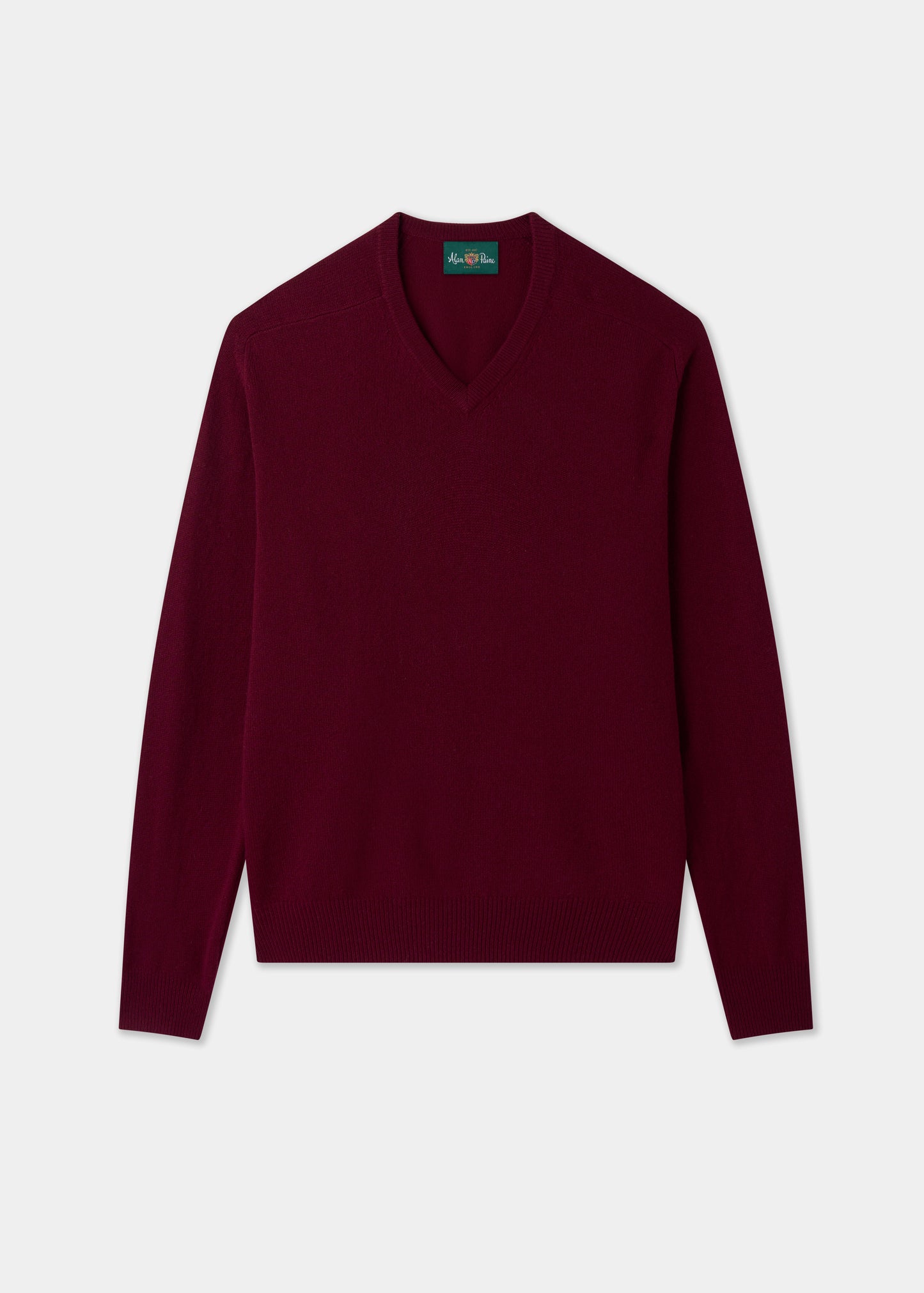 Men's Lambswool Vee Neck Jumper in Bordeaux