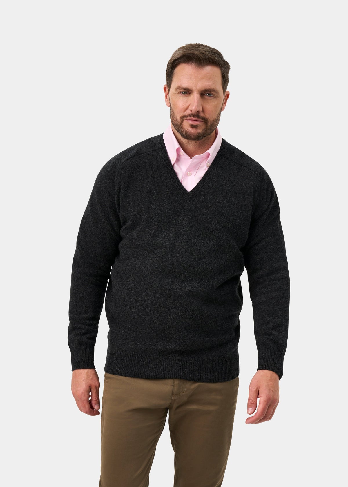 Hampshire Men's Lambswool Jumper in Charcoal - Classic Fit