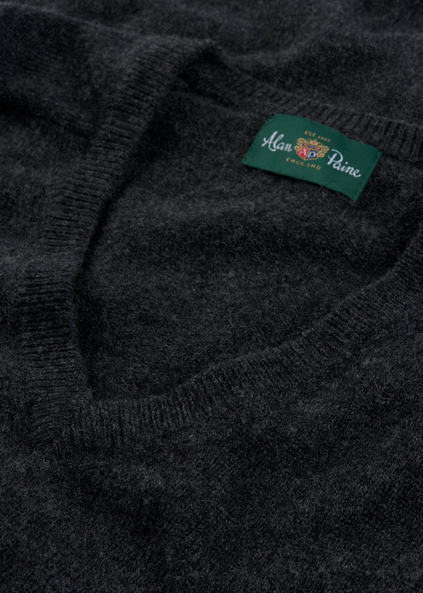 Men's Lambswool Vee Neck Jumper in Charcoal