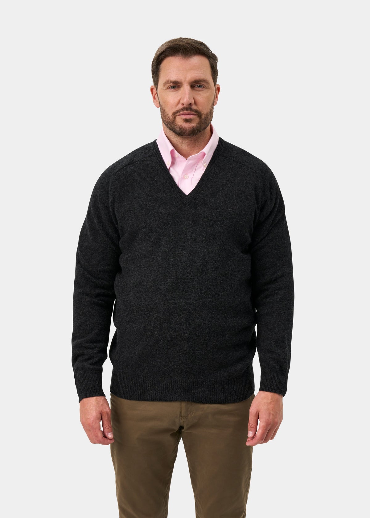 Hampshire Men's Lambswool Jumper in Charcoal - Classic Fit