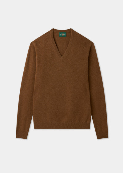 Men's Lambswool Vee Neck Jumper in Driftwood