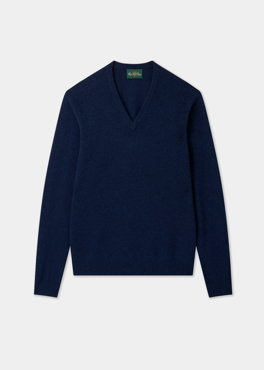 Men's Lambswool Vee Neck Jumper in Indigo