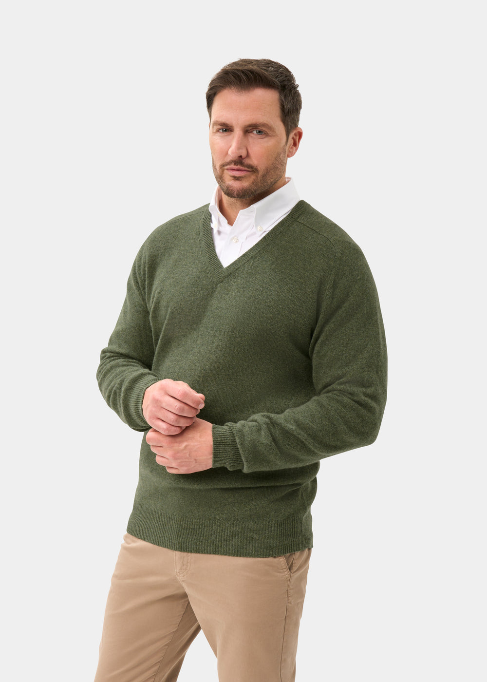 Men's Lambswool Vee Neck Jumper in Landscape
