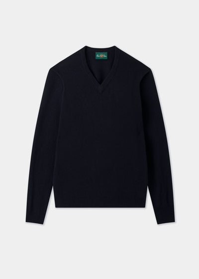 Men's Lambswool Vee Neck Jumper in Navy