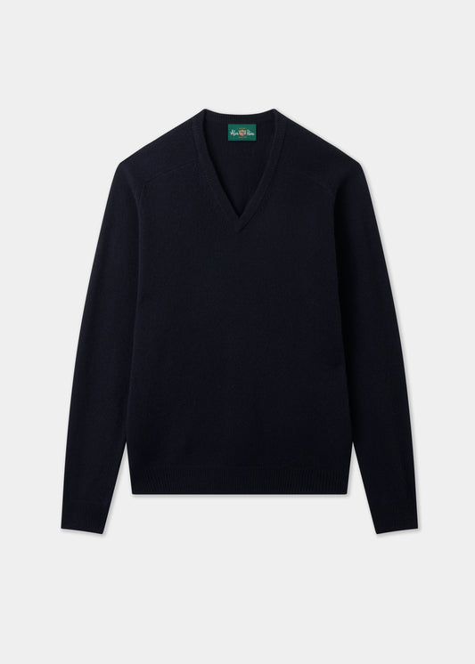 Men's Lambswool Vee Neck Jumper in Navy