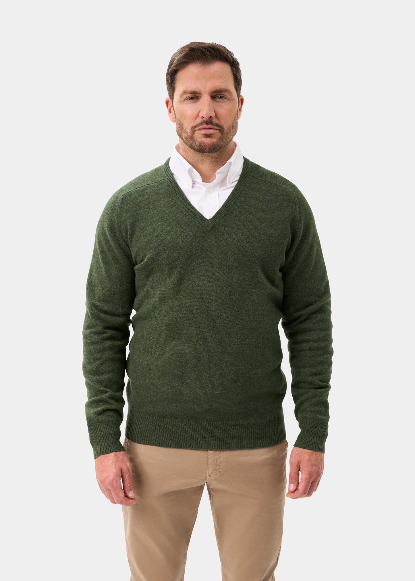 Men's Lambswool Vee Neck Jumper in Rosemary