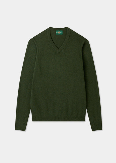 Men's Lambswool Vee Neck Jumper in Rosemary