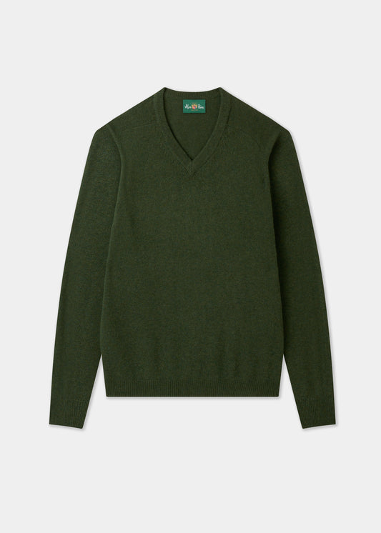 Men's Lambswool Vee Neck Jumper in Rosemary