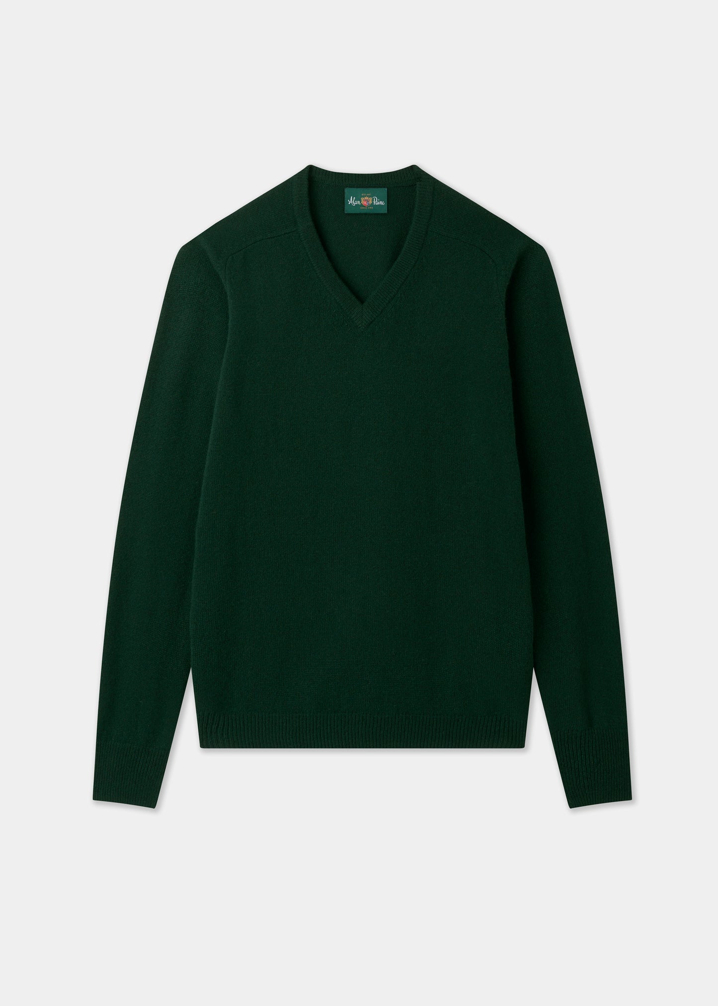 Men's Lambswool Vee Neck Jumper in Tartan Green