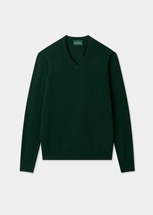 Men's Lambswool Vee Neck Jumper in Tartan Green