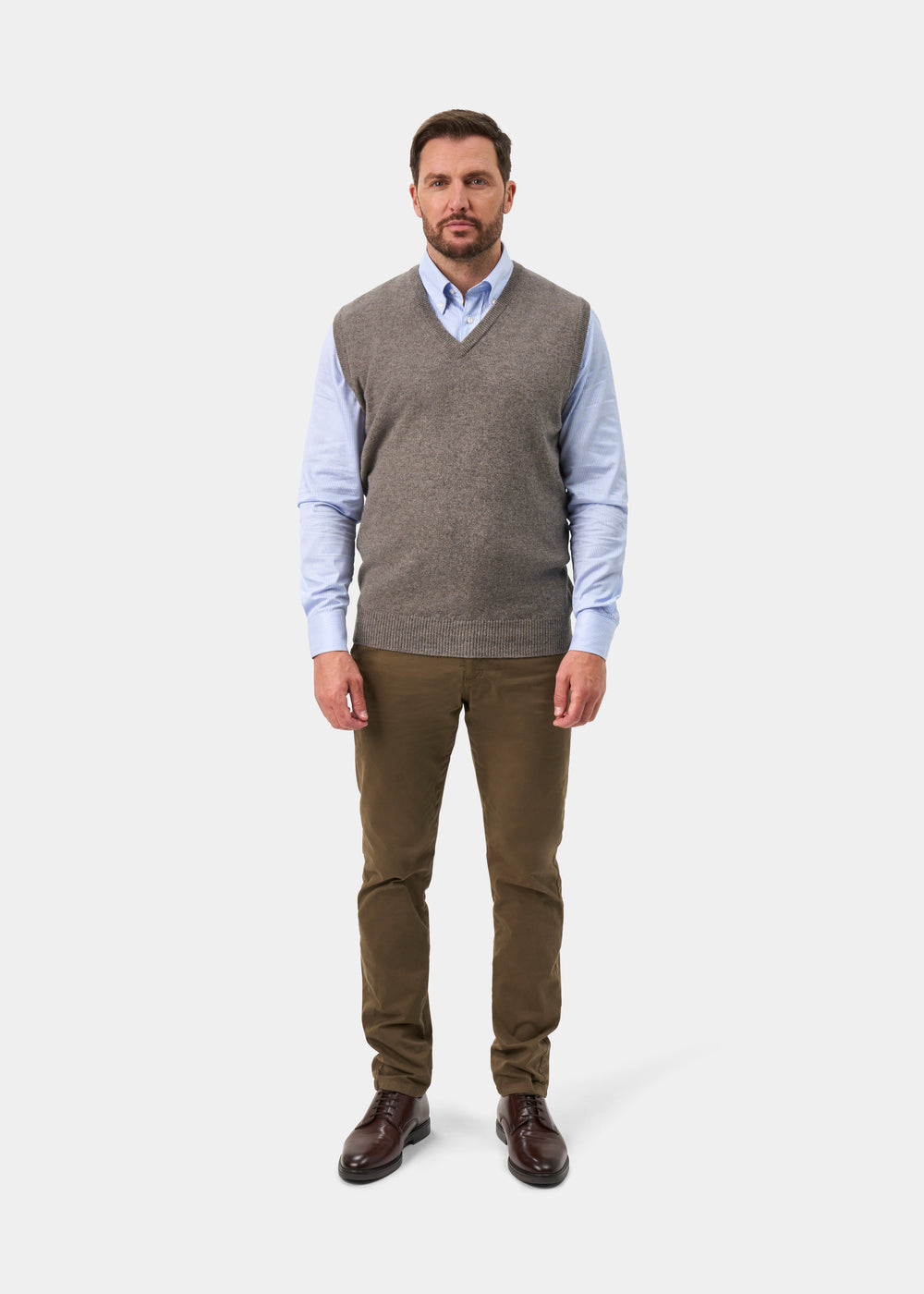 Norfolk Lambswool V-Neck Slipover In Vole - Classic Fit