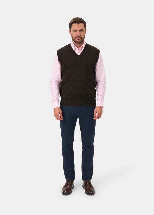 Norfolk Lambswool Vee Neck Slipover In Cocoa - Classic Fit