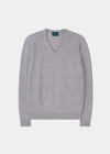 Maglione da uomo con collo a V in lana d'agnello in misto grigio chiaro - Vestibilità regolare