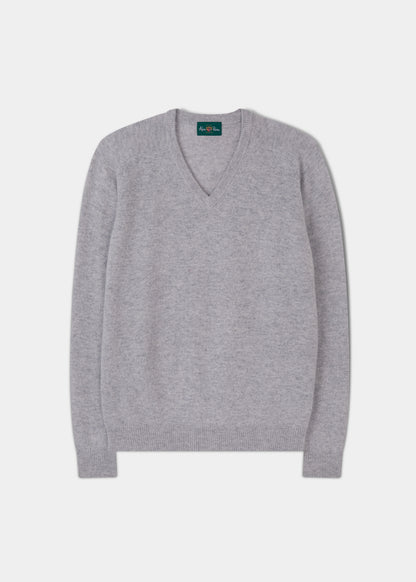 Maglione da uomo con collo a V in lana d'agnello in misto grigio chiaro - Vestibilità regolare