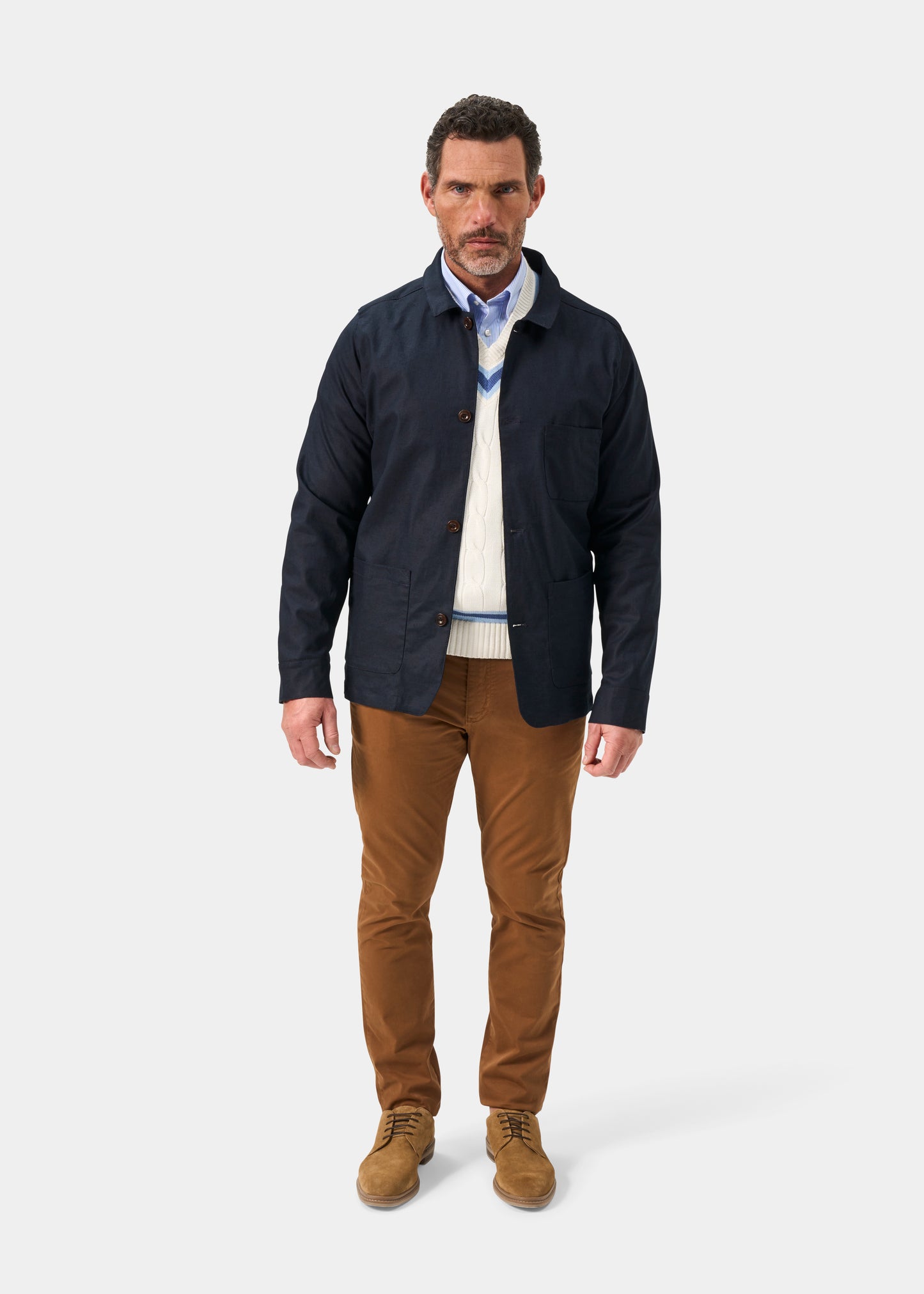 Men's Linen Cotton Shacket in Navy Blue