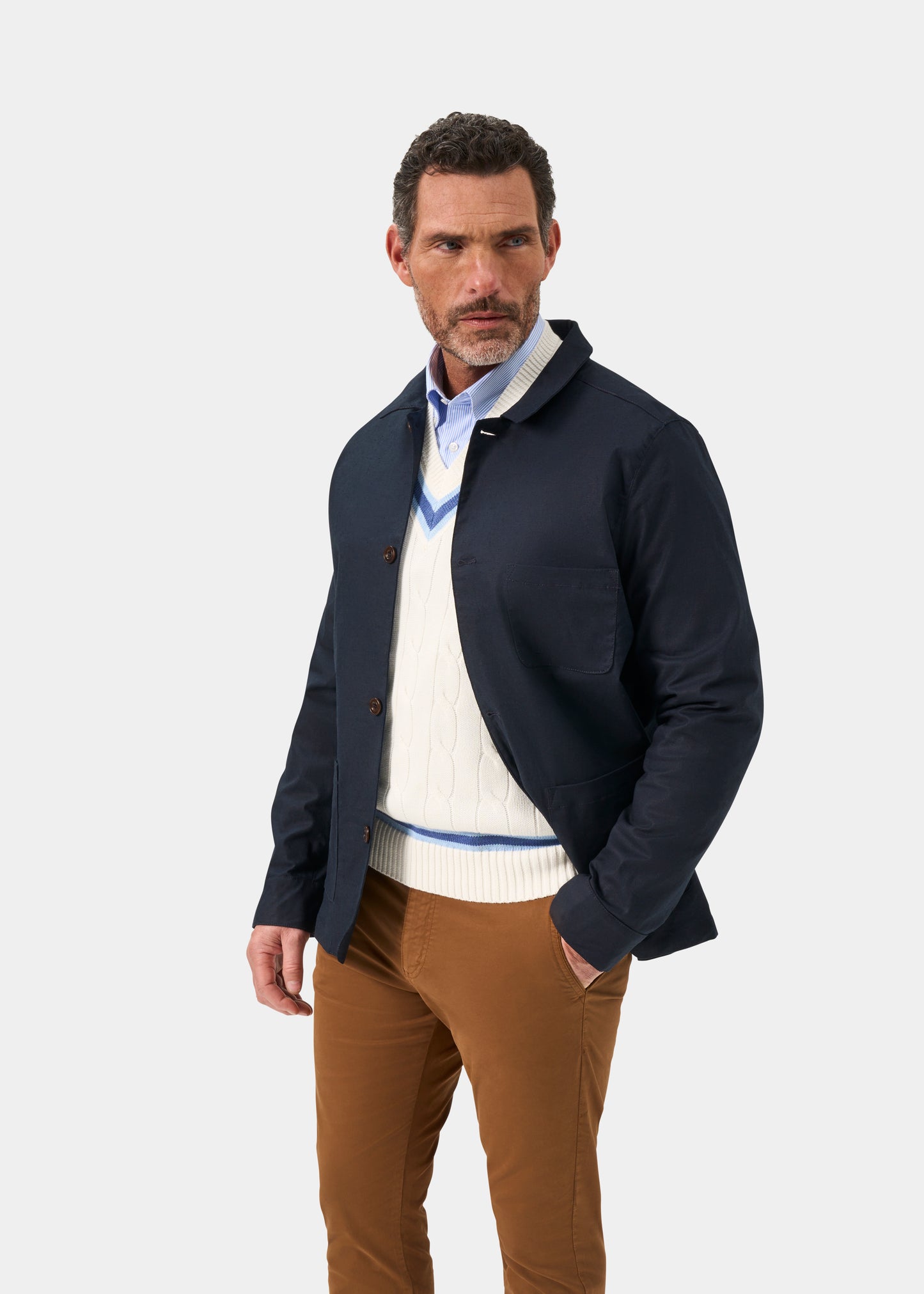 Men's Linen Cotton Shacket in Navy Blue