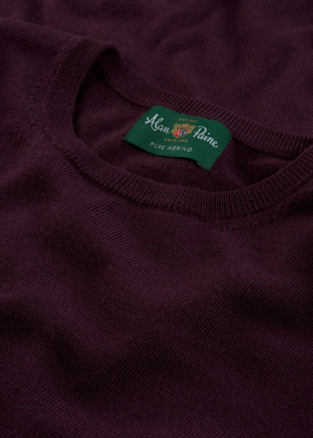 Men's Merino Wool Crew Neck Jumper in Black Grape