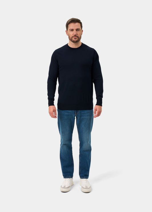 Radstone Merino Wool Crew Neck Jumper In Dark Navy - Regular Fit