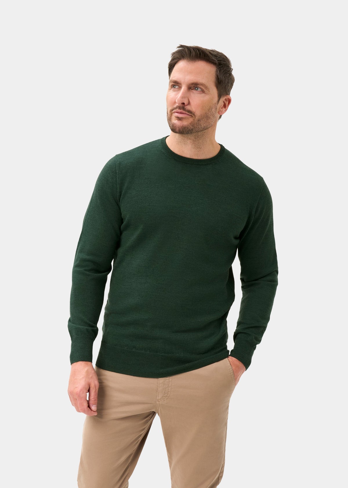 Men's Merino Wool Crew Neck Jumper in Hunter Green