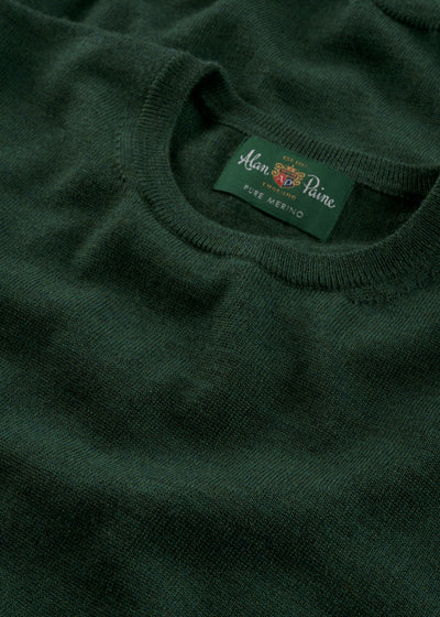 Men's Merino Wool Crew Neck Jumper in Hunter Green