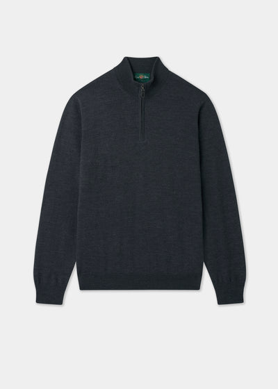 Men's Merino Wool Quarter Zip Neck Jumper in Charcoal