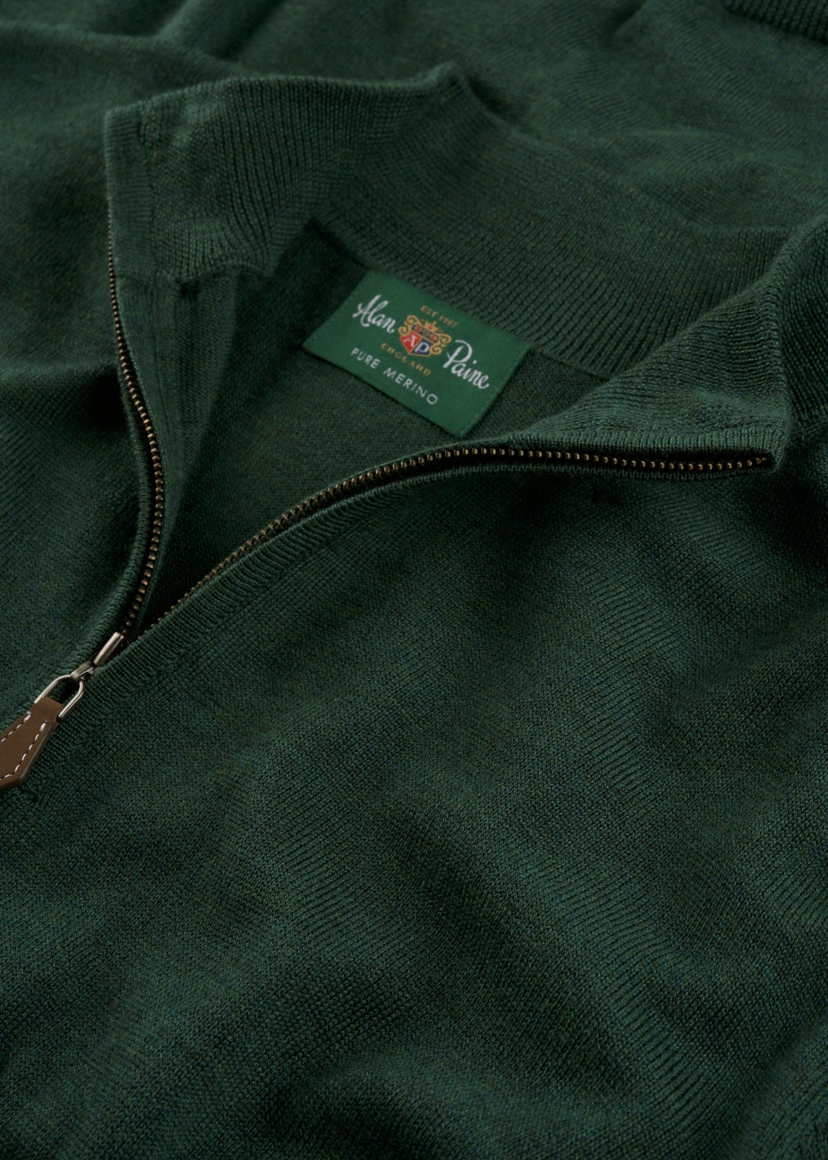 Men's Merino Wool Quarter Zip Neck Jumper in Hunter Green