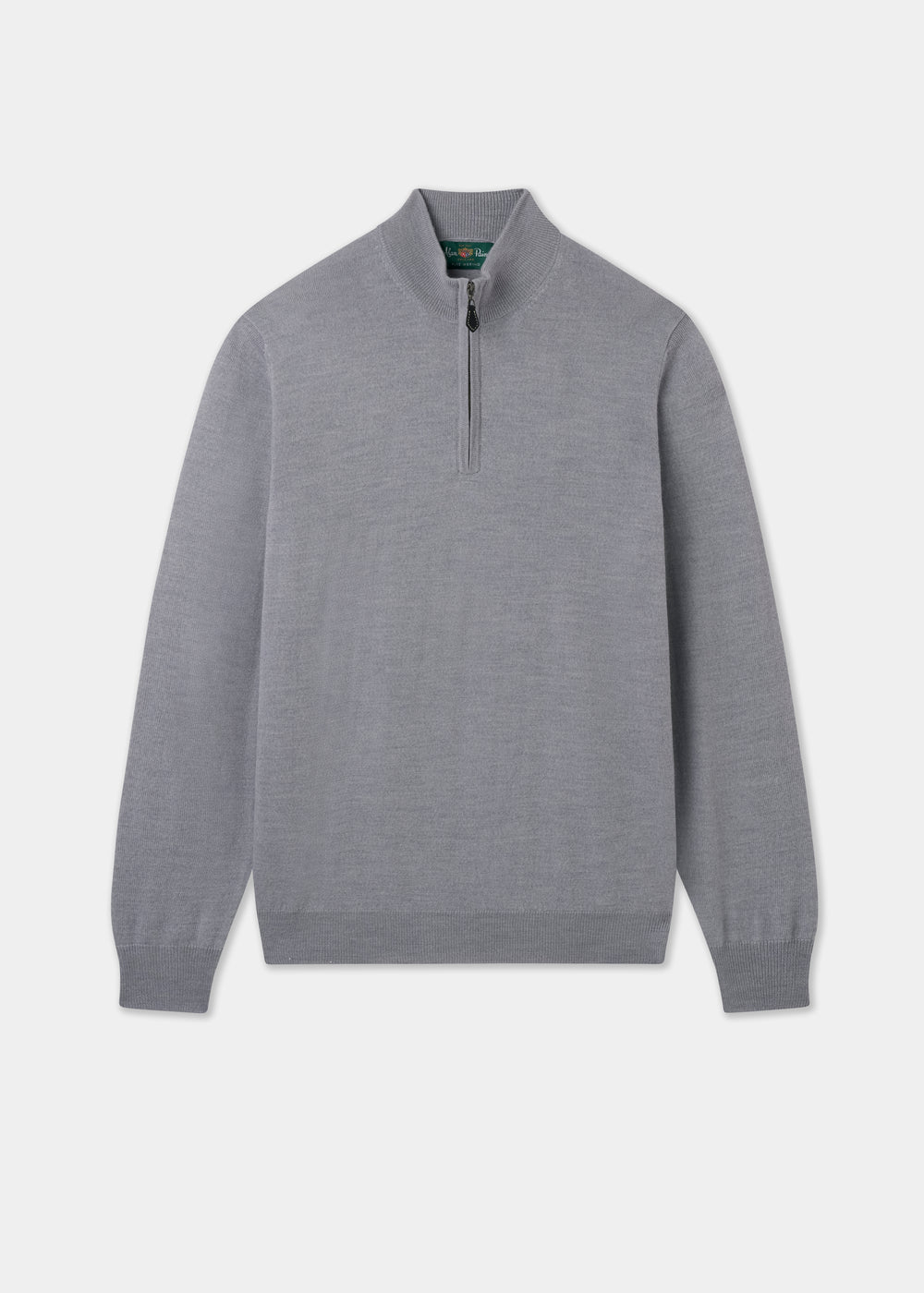 Men's Merino Wool Quarter Zip Neck Jumper in Light Grey Mix