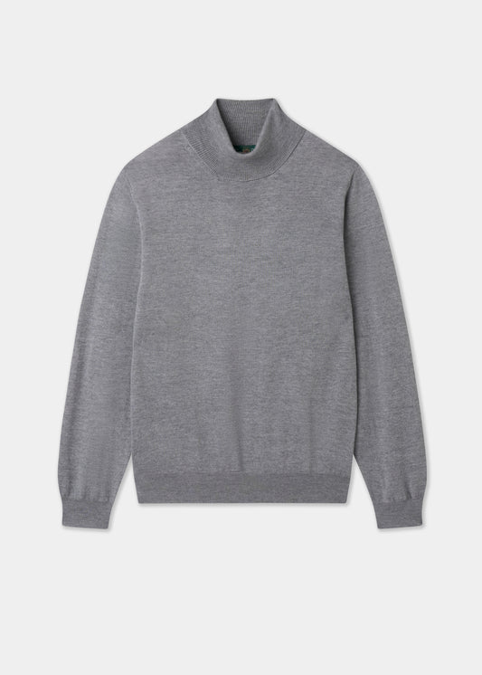 Men's Merino Wool Roll Neck Jumper in Light Grey