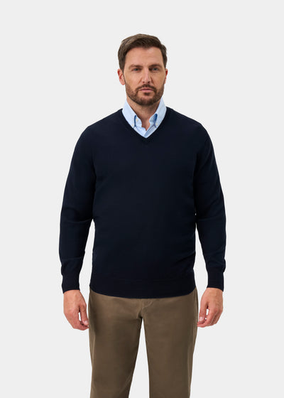 Millbreck Men's Merino Wool Jumper in Dark Navy - Regular Fit