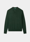 Men's Merino Wool Vee Neck Jumper in Hunter Green