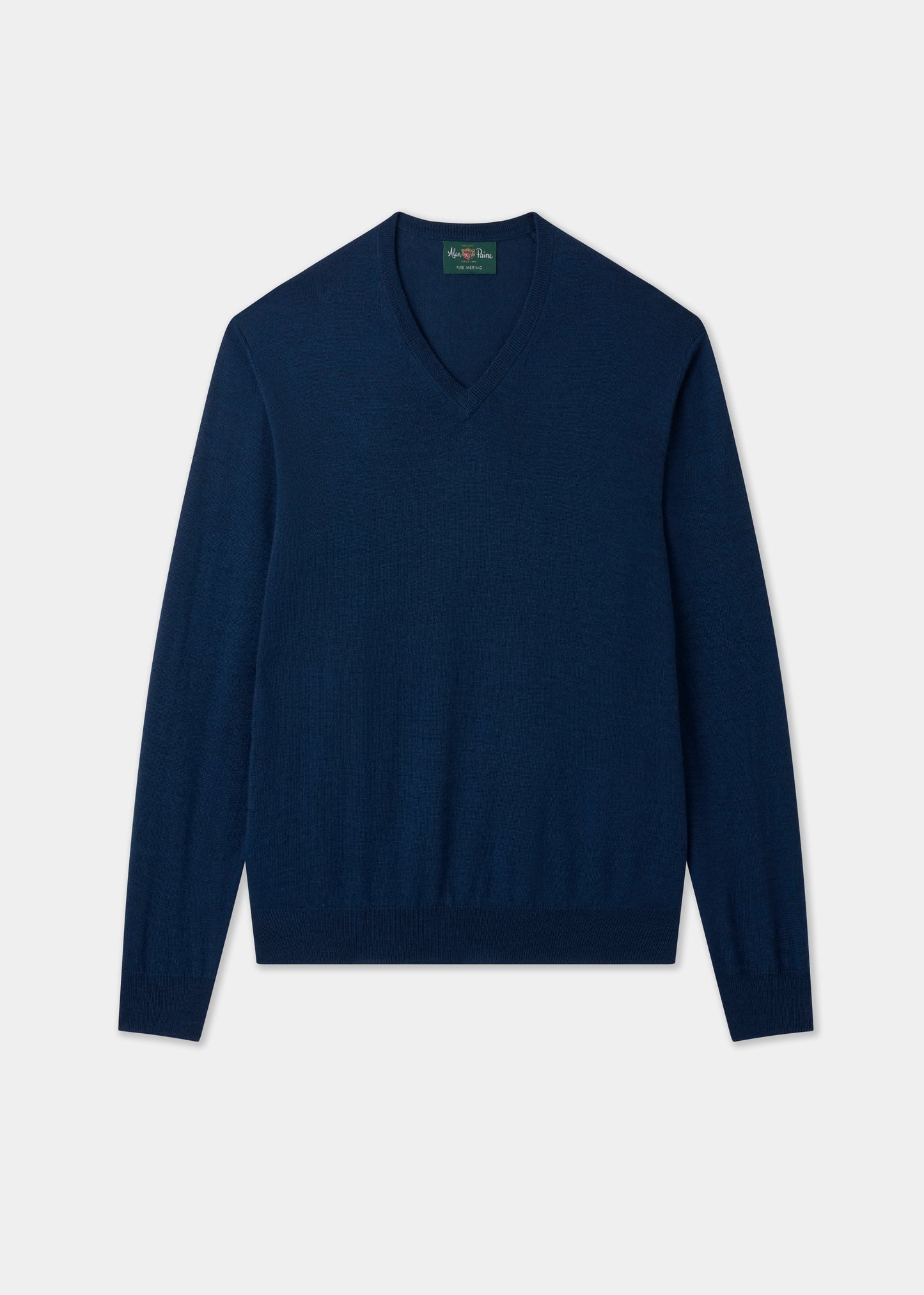 Men's Merino Wool Vee Neck Jumper in Indigo