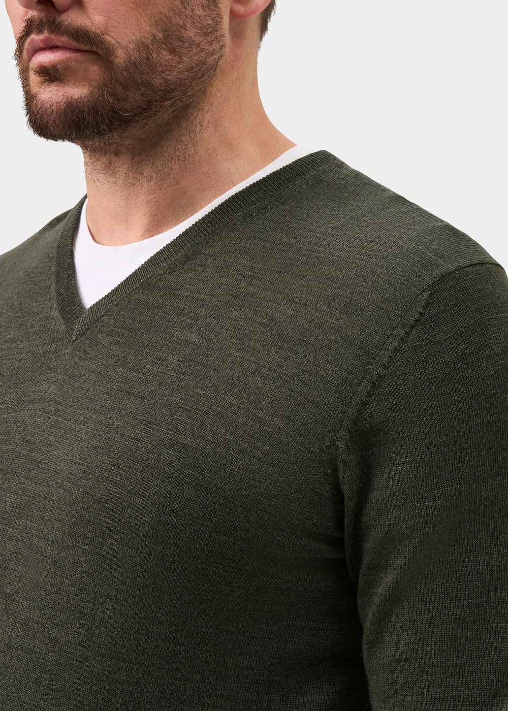 Millbreck Merino Wool Vee Neck Jumper In Seaweed - Regular Fit